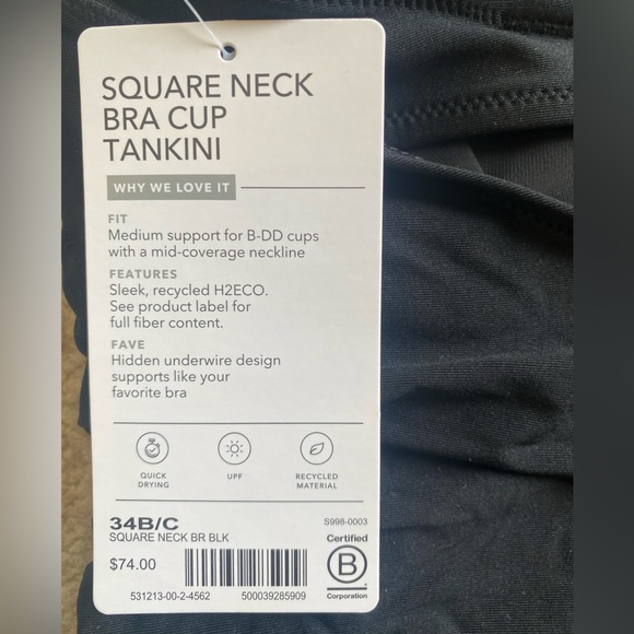 🆕 Athleta Square Bra Cup Tankini Size 34B/C Black NWT - Picture 6 of 8